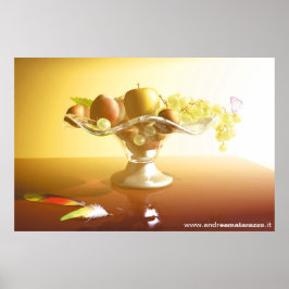 Poster Cesto de vidro com frutas e bateria