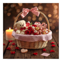 Cesto Romântico de Rosa Teddy na Parede do Dia dos