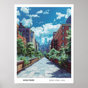 Poster Céu Azul em High Park, Nova Iorque, Viagens vintag