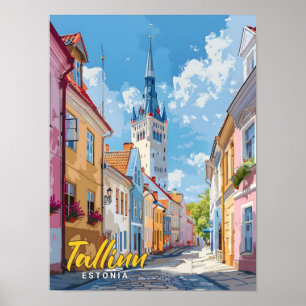 Poster Céu Azul em Tallin, Viagens vintage na Estônia