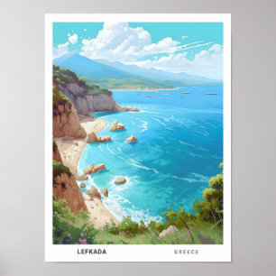 Poster Céu Azul na Viagens vintage da Grécia de Lefkada