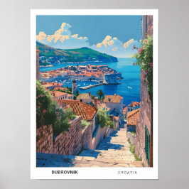 Poster Céu Azul na Viagens vintage de Dubrovnik na Croáci