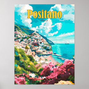 Poster Céu Azul na Viagens vintage de Positano Itália