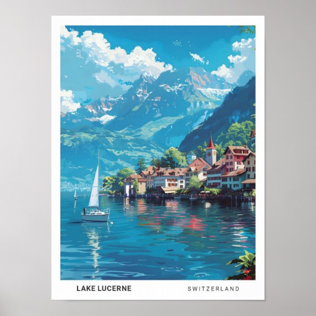 Poster Céu azul no lago Lucerne Suiça (Frente)