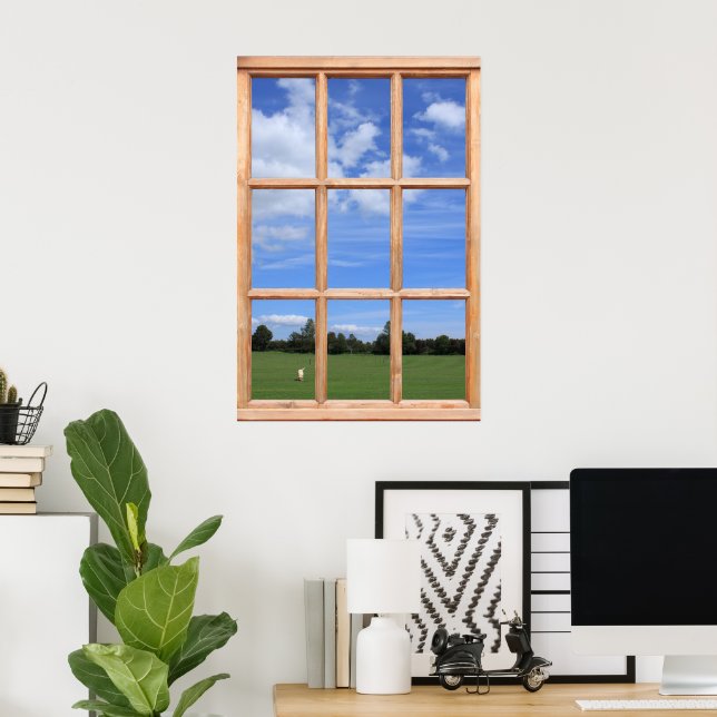 Poster Céu Azul sobre a Vista do Parque - Janela Falsa (Escritório em casa)