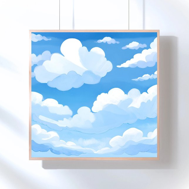 Poster Céu Cheio de Nuvens | Pintura de Céu Azul em Aquar (Criador carregado)