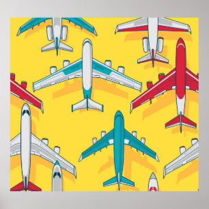 Poster Céu Colorido de Aviões: Aeronaves Vintage