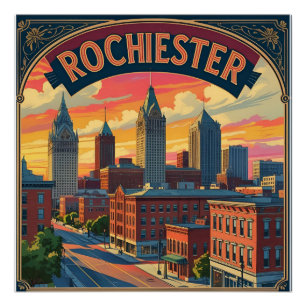 Póster Céu da Cidade de Rochester Antiga Nova York EUA