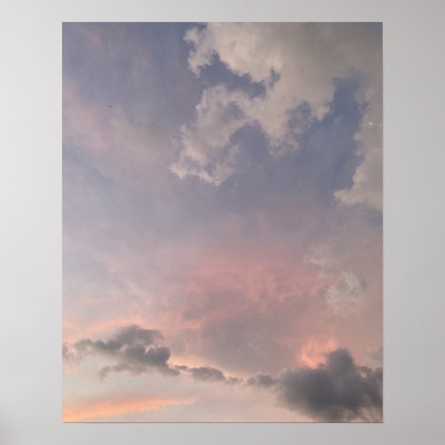 Poster Céu de Pôr do Sol Pastel com Nuvens Rosa Suave Fot (Frente)