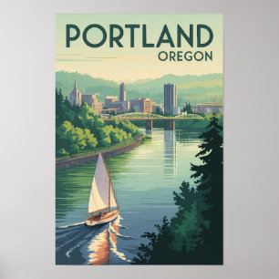 Poster Céu de Portland Oregon Viagem Arte Vintage
