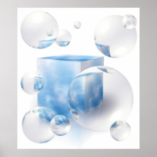 Póster céu e nuvens que refletem nas bolhas de ar