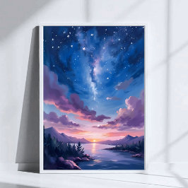 Poster Céu Noturno | Aquarela Água Violeta do Lago Estrel
