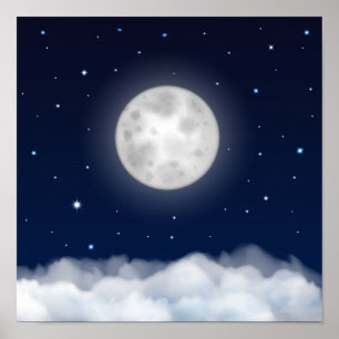 Poster Céu noturno com nuvens de estrelas da lua