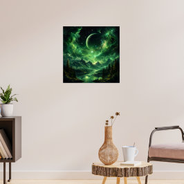 Poster Céu Noturno da Galáxia Esmeralda Sobre Floresta de