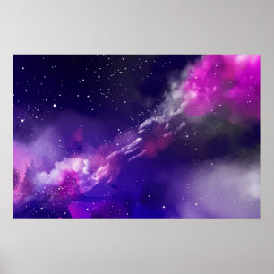 Poster Céu Noturno Roxo Escuro, Nuvens Violetas, Estrela