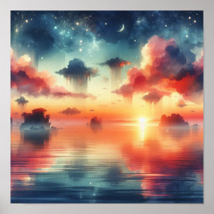 Poster Céu Noturno Sonhador Arte para Volta às Aulas