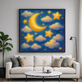 Poster Céu Noturno Sonhador Fofo - Estilo de Pintura Past