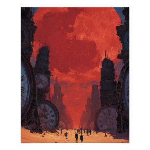 Póster Céu Surrealista do Crânio Vermelho Arte de Fantasi