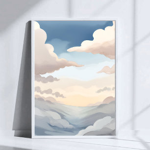 Poster Céus Nublados Nuvens Azuis do Céu em Aquarela