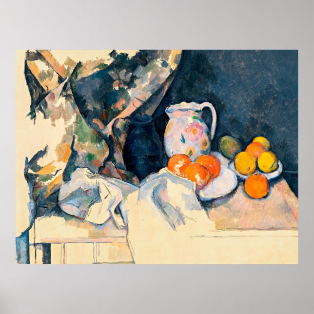 Poster Cezanne - Cortina e Fruta (Frente)