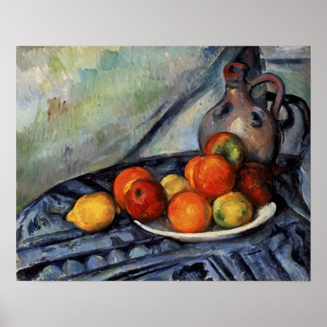 Poster Cézanne - Frutas E Um Jarro Em Uma Mesa (Frente)