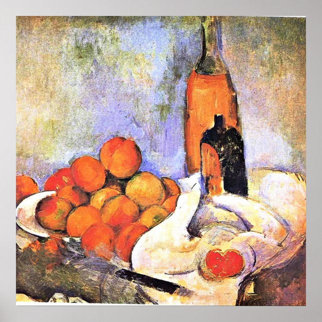 Poster Cezanne - Vida Estática com Garrafas e Maçãs (Frente)