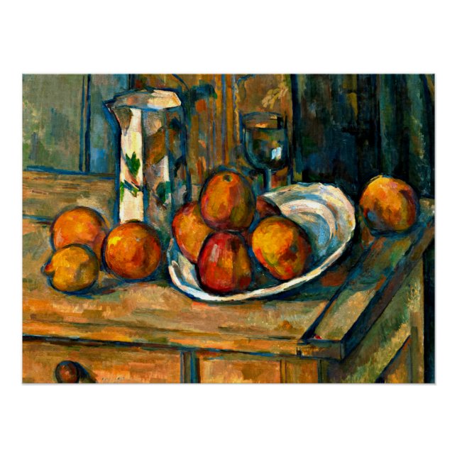 Póster Cezanne - Vida tranquila com Jug de Leite e Fruta (Frente)