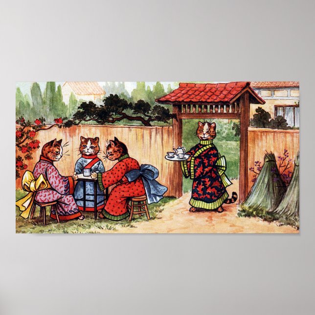 Poster Chá da Tarde em um Jardim Japonês, Louis Wain (Frente)