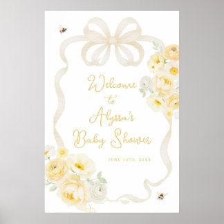 Poster Chá de Bebê Abelha e Floral Amarelo Bem-Vindo