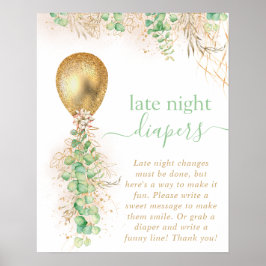 Poster Chá de Bebê Balão Eucalipto Fraldas Madrugada