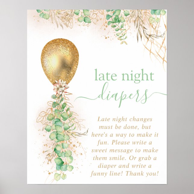 Poster Chá de Bebê Balão Eucalipto Fraldas Madrugada (Frente)