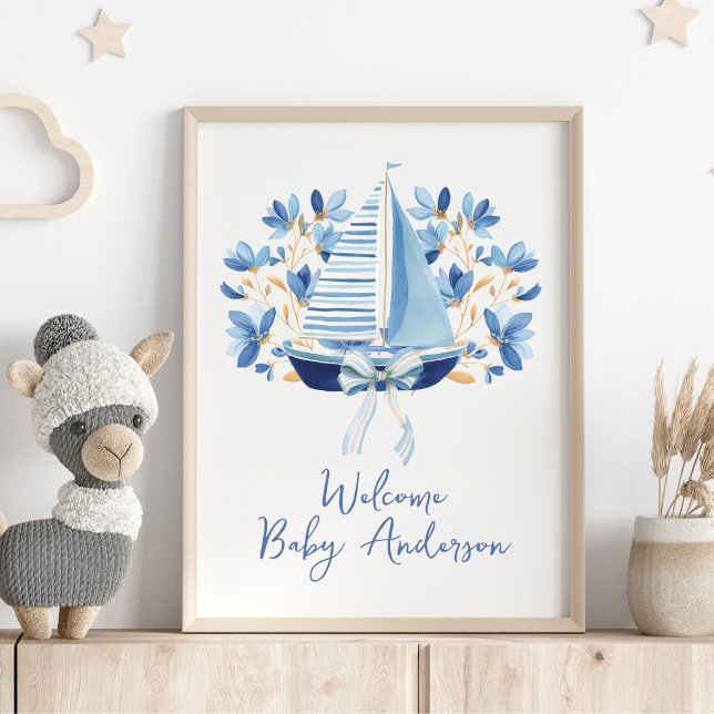 Poster Chá de Bebê Barcos & Laços Azuis (Criador carregado)