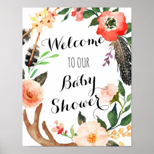 Poster Chá de bebê Boho, cartaz de chá de noiva, banner