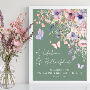 Poster Chá de Bebê Borboleta Flor Silvestre