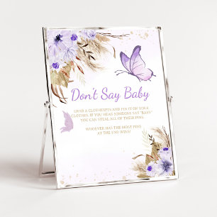 Poster Chá de Bebê Borboleta Floral Placa Não Diga Bebê
