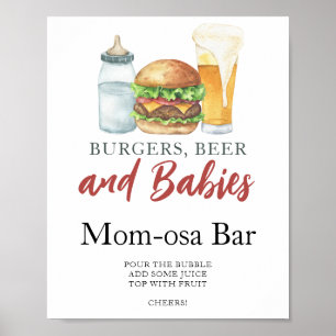 Poster chá de bebê Burgers e cerveja bar Momosa