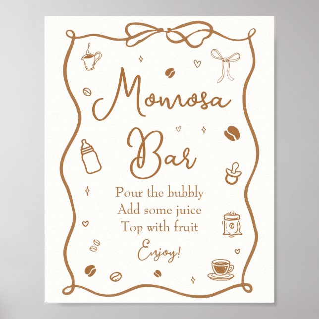 Poster Chá de Bebê Café Bar de Mimosa para a Mamãe (Frente)
