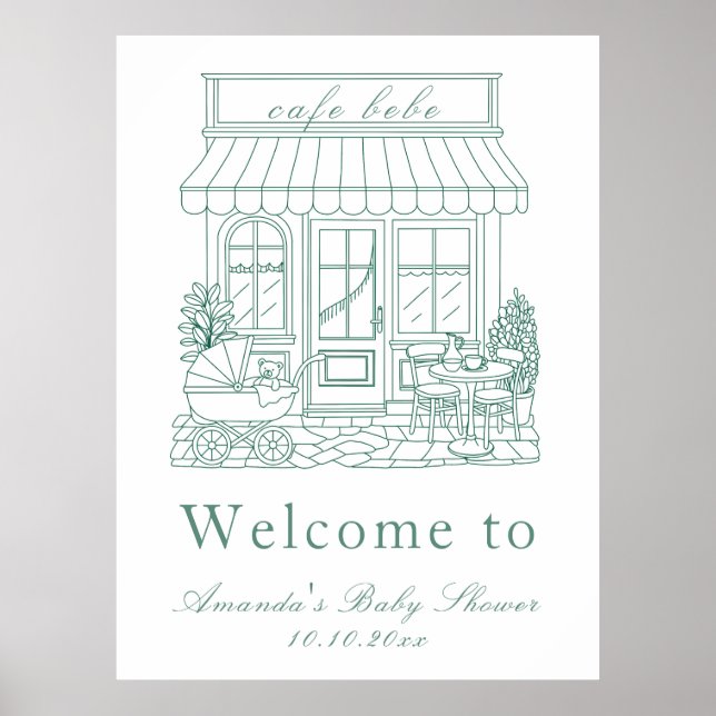 Poster Chá de Bebê Cafe Bebe Bonjour (Frente)