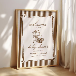 Poster Chá de Bebê Café Bebê de Listra Marrom está a Ca