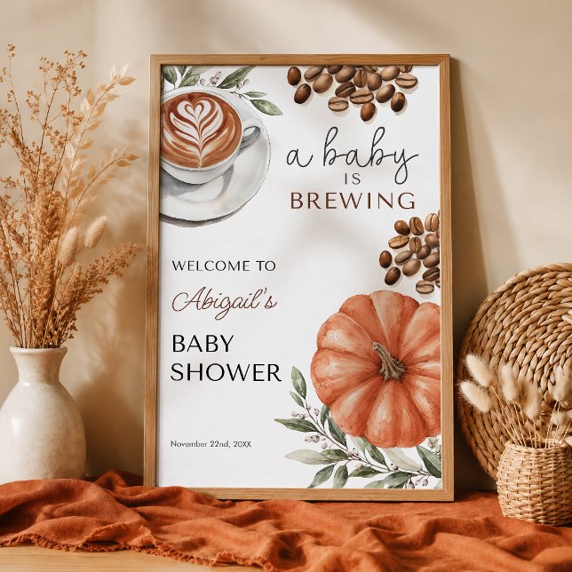 Poster Chá de Bebê Café com Tempero de Abóbora 24x36 Bem- (Pumpkin Spice Coffee Baby Shower 24x36 Welcome Poster)