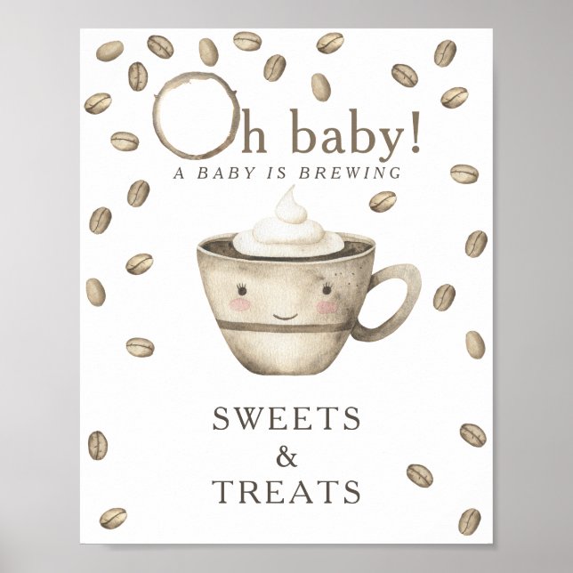 Poster Chá de bebê Cartoon Coffee Baby SWEETS AND TREATS (Frente)