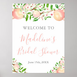 Poster Chá de Bebê Casamento de Pêssego Doce Aquarela Bem