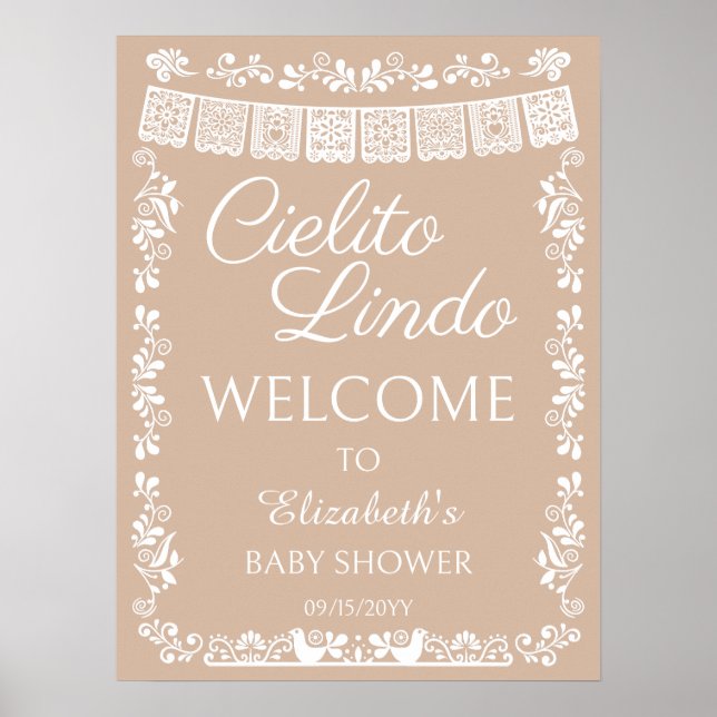 Poster Chá de Bebê Cielito Lindo Boas-Vindas Bege (Frente)