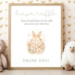 Poster Chá de Bebê Coelho em Aquarela Rifas de Fraldas