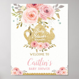Poster Chá de Bebê com Flores Rosa Cor de Rosto - Boas-Vi