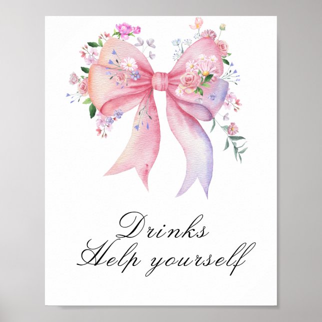 Poster Chá de bebê com laço floral - bebidas (Frente)