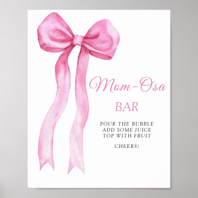 Poster Chá de bebê com laço rosa - Cartaz do bar Mom-osa (Frente)