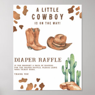 Poster Chá de bebê cowboy em aquarela - Rifas de fraldas