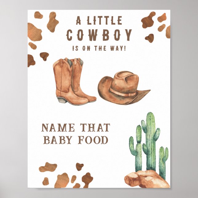 Poster Chá de bebê cowboy Nome aquele alimento para bebê (Frente)
