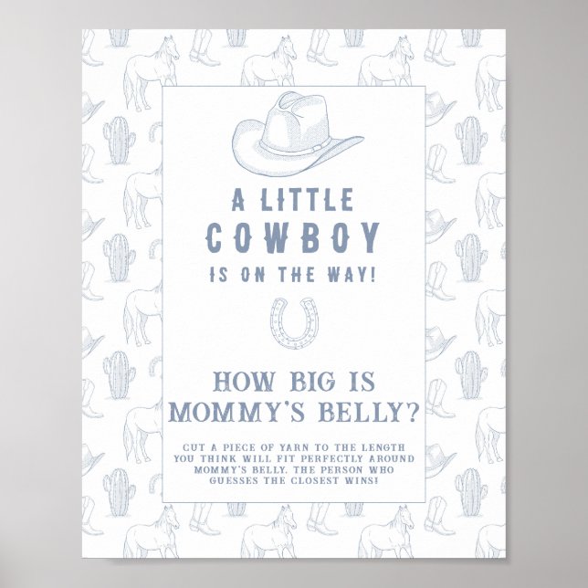 Poster Chá de bebê cowboy Quão grande é a barriga da mamã (Frente)